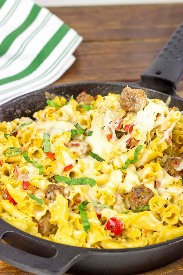 This Italian Sausage Pasta Skillet Bake makes for one heck of an awesome weeknight meal! #SausageFamily