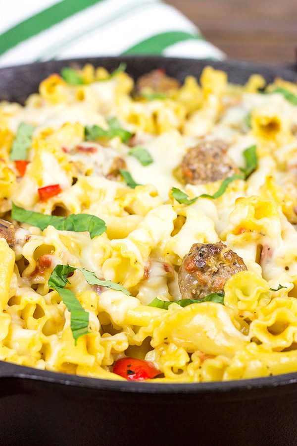 This Italian Sausage Pasta Skillet Bake makes for one heck of an awesome weeknight meal! #SausageFamily