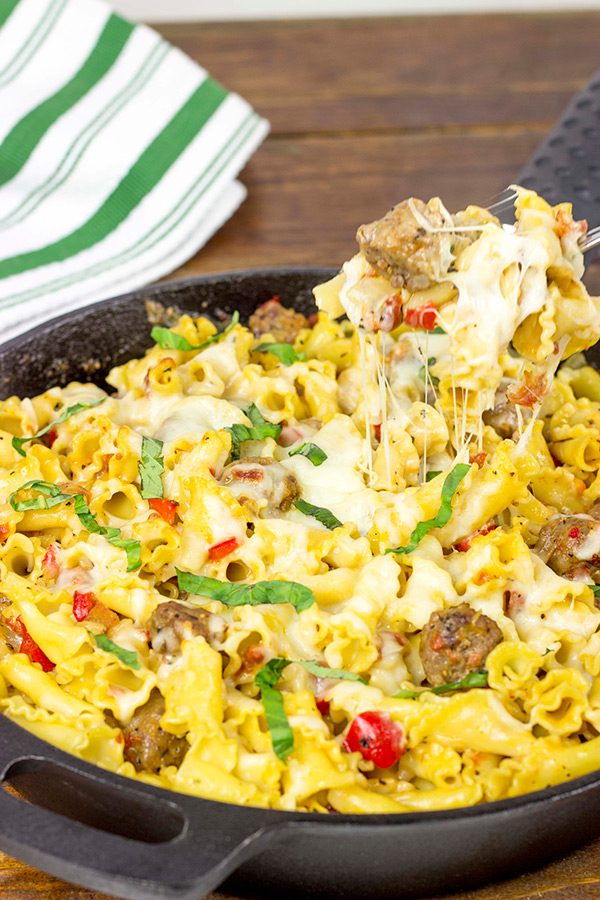 This Italian Sausage Pasta Skillet Bake makes for one heck of an awesome weeknight meal!