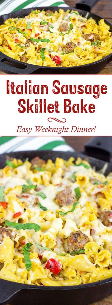 This Italian Sausage Pasta Skillet Bake makes for one heck of an awesome weeknight meal!