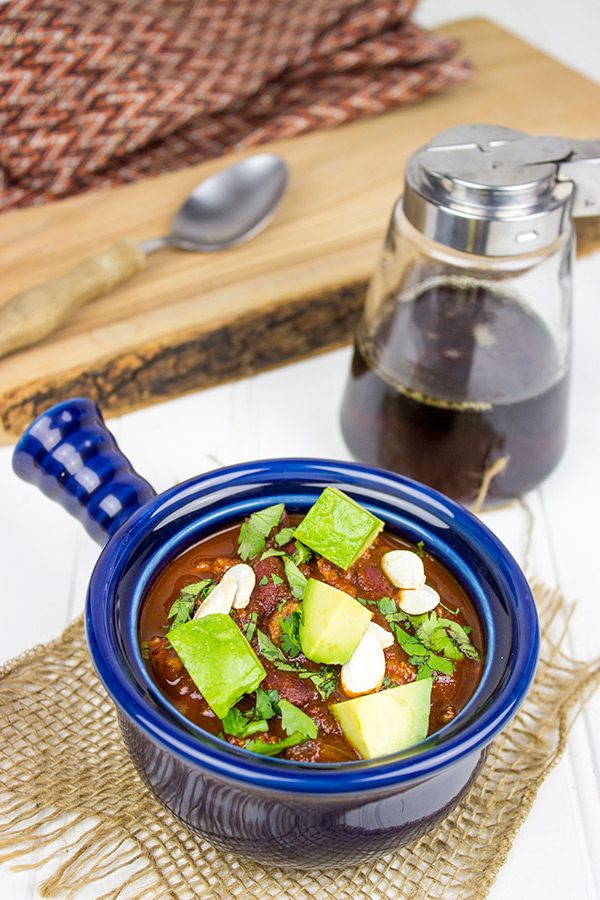 Forget the pancakes...maple syrup is a great addition to chili! This Smoky and Sweet Turkey Chili is perfect for cold Autumn evenings!