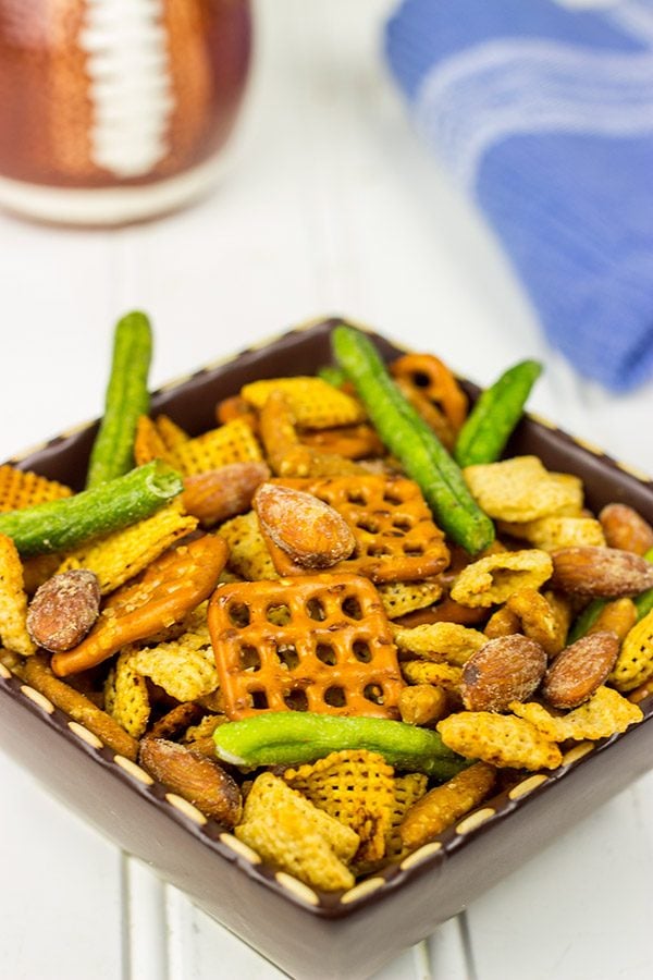 Ditch the chips and whip up a tasty snack hack instead! This Wasabi Soy Party Mix is a game-time favorite around our house!