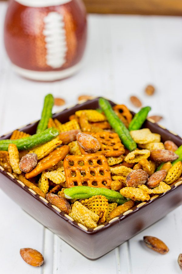 Ditch the chips and whip up a tasty snack hack instead! This Wasabi Soy Party Mix is a game-time favorite around our house!
