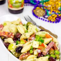 Grab some beads and celebrate Mardi Gras with this tasty Muffaletta Pasta Salad!
