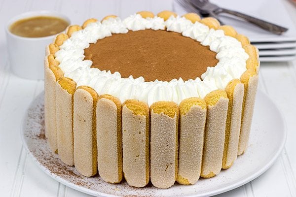 Featuring layers of white cake brushed with coffee and a hint of rum, this Tiramisu Cake is a new favorite in our house!