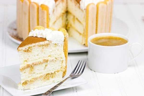 Featuring layers of white cake brushed with coffee and a hint of rum, this Tiramisu Cake is a new favorite in our house!