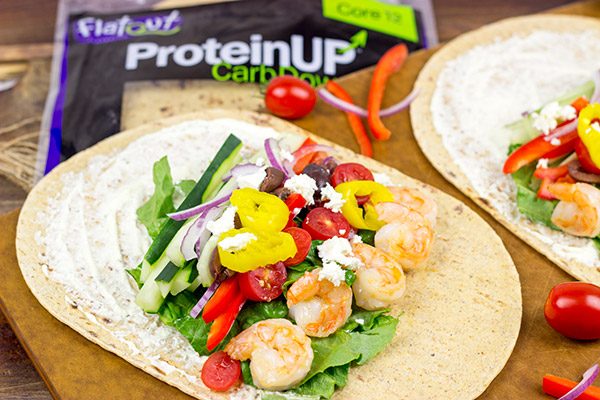 Wrap up dinner tonight with these tasty Greek Salad Wraps with Shrimp!