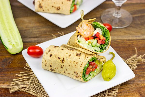 Wrap up dinner tonight with these tasty Greek Salad Wraps with Shrimp!