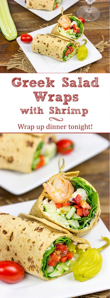 Wrap up dinner tonight with these tasty Greek Salad Wraps with Shrimp!