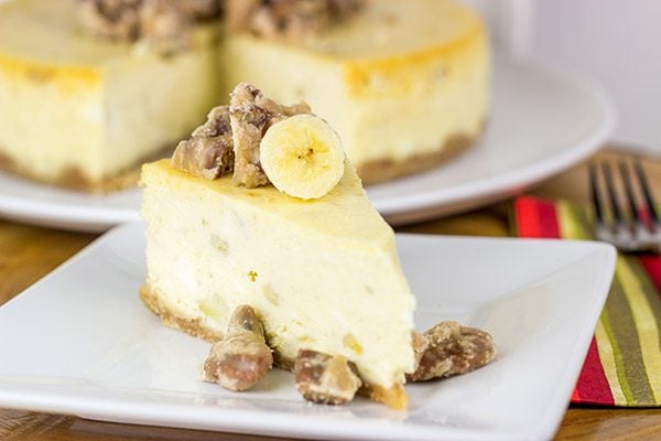 A cross between banana pudding and cheesecake, this Banana Pudding Cheesecake with Crumbled Pralines is the perfect summertime dessert!