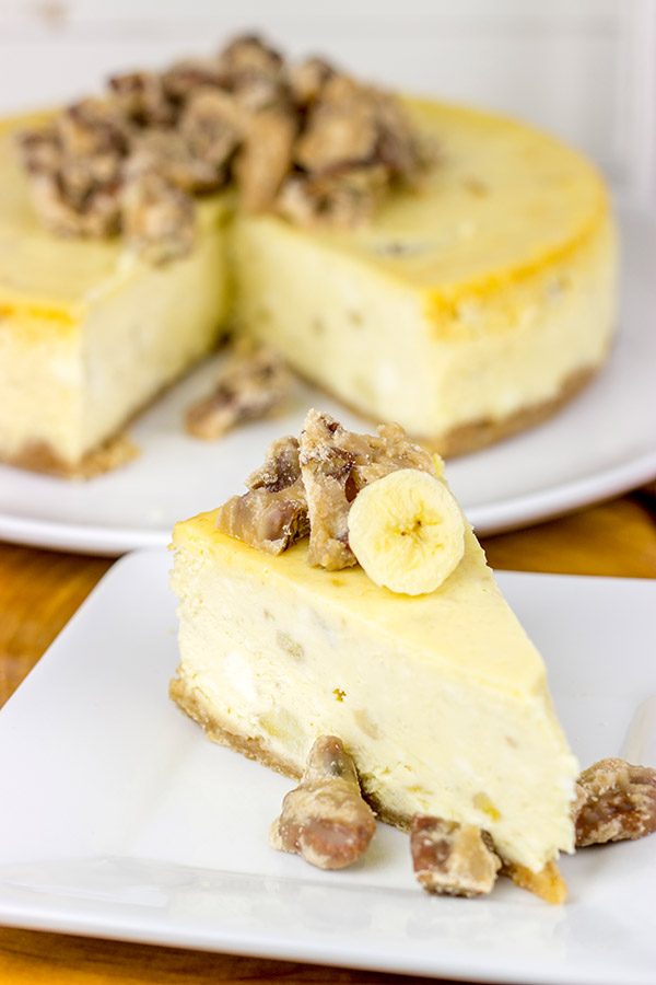 A cross between banana pudding and cheesecake, this Banana Pudding Cheesecake with Crumbled Pralines is the perfect summertime dessert!