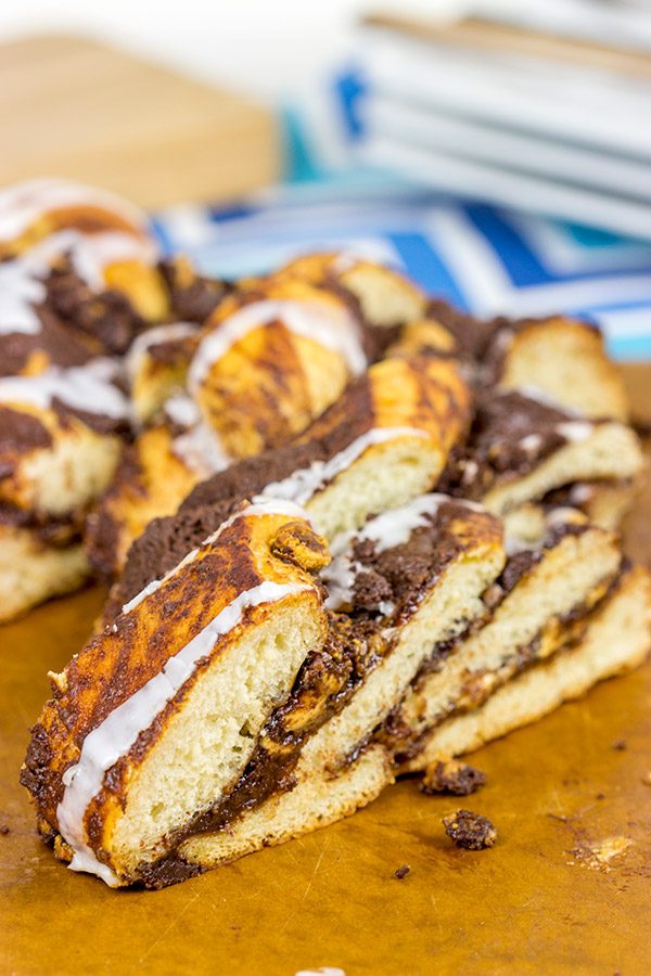 Layers of chocolate, peanut butter and soft dough are twisted together to create this tasty Chocolate Peanut Butter Twist Bread.