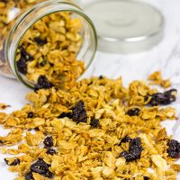 Weekdays always begin with a bowl of Greek yogurt topped with homemade granola. This Cherry Walnut Granola is a tasty way to get your day started!