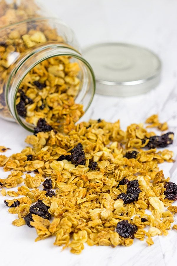Weekdays always begin with a bowl of Greek yogurt topped with homemade granola. This Cherry Walnut Granola is a tasty way to get your day started!