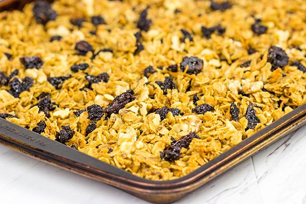 Weekdays always begin with a bowl of Greek yogurt topped with homemade granola. This Cherry Walnut Granola is a tasty way to get your day started!