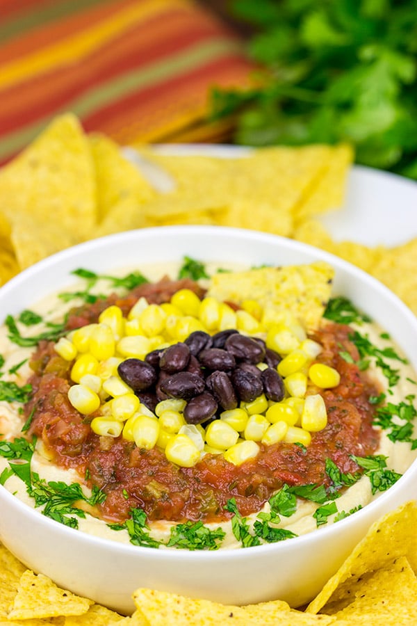 This Mexican Style Hummus makes for a delicious late afternoon snack...especially when served with friends and family!