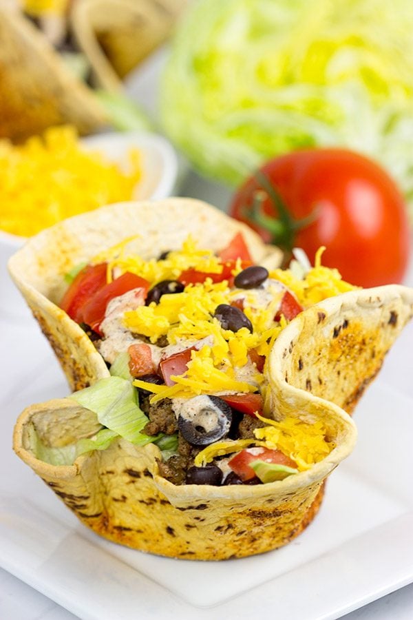 The crispy, seasoned bowls are the best part of these tasty Taco Salad Bowls!