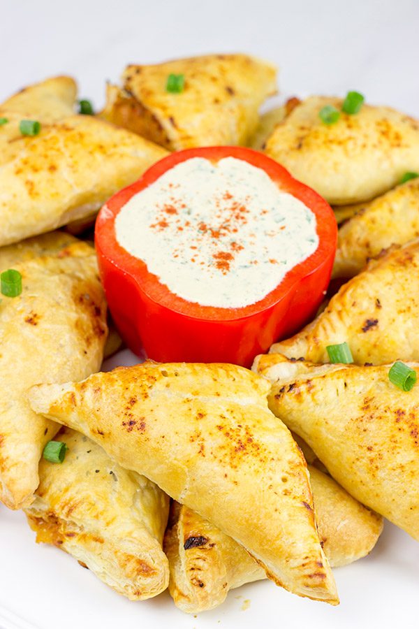 These BBQ Chicken Pockets with Creamy Cilantro Dip are perfect for summer entertaining!