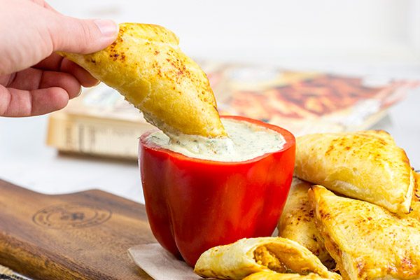 These BBQ Chicken Pockets with Creamy Cilantro Dip are perfect for summer entertaining!