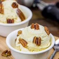 Topped with chopped, candied pecans, this Butter Pecan Ice Cream is a classic ice cream flavor!