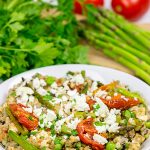 Looking for a healthy summer salad? Try roasting the tomatoes and asparagus! This Farro and Wild Rice Salad is quite tasty!