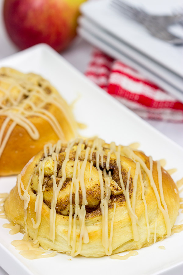 These Caramel Apple Cinnamon Rolls are the perfect way to welcome in the cooler October temperatures!
