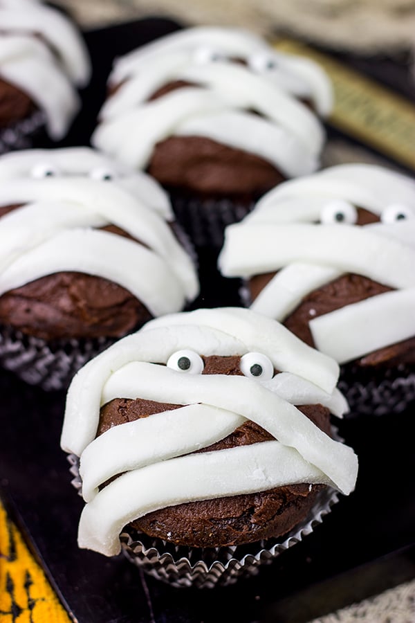Who's watching you? Is it ghosts and goblins? If you're lucky, it's these Chocolate Mummy Cupcakes!
