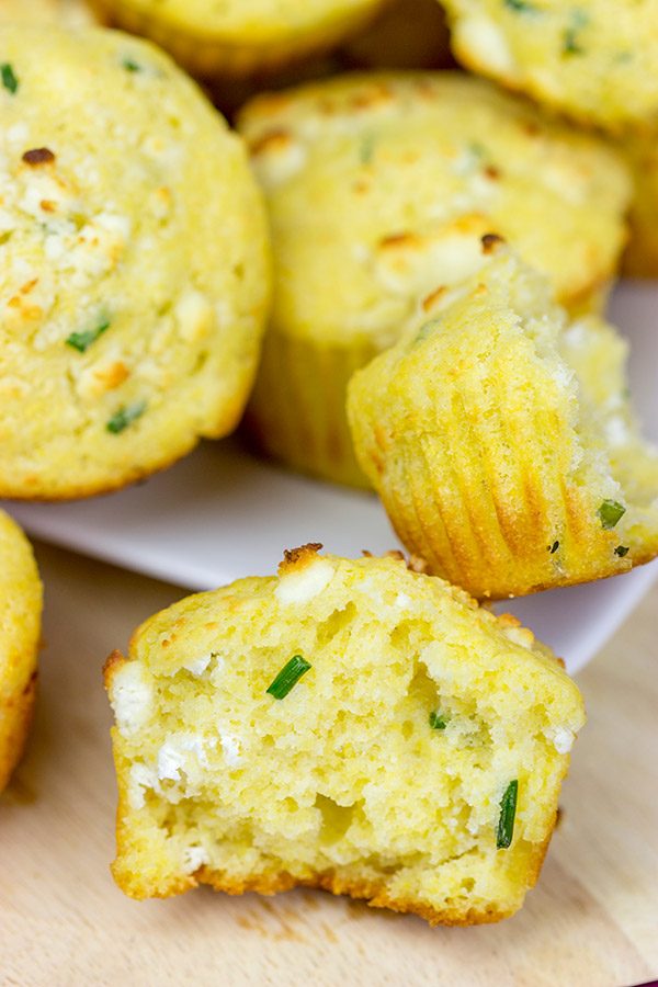 Loaded with creamy goat cheese and fresh chives, these Goat Cheese and Chive Cornbread Muffins make an excellent side dish for dinner!