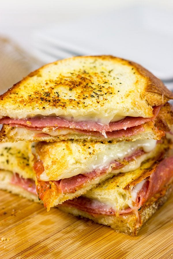 These Italian Grilled Cheese Sandwiches are layered with salami, provolone and mozzarella...and they make for one epic sandwich on a chilly winter day!