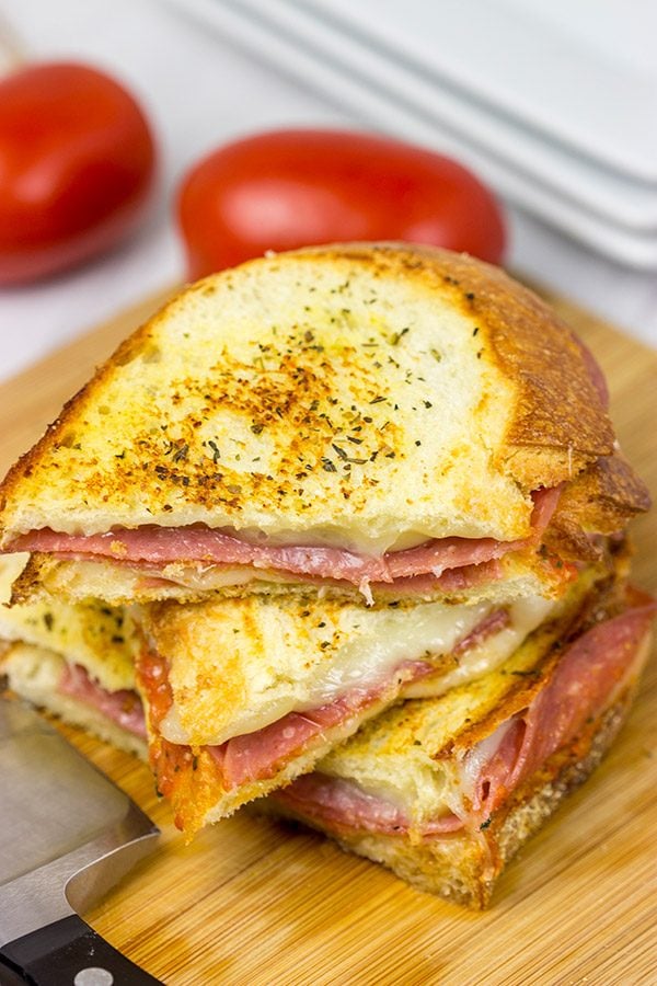 These Italian Grilled Cheese Sandwiches are layered with salami, provolone and mozzarella...and they make for one epic sandwich on a chilly winter day!