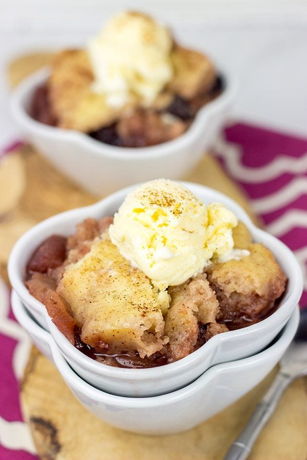 Slow cooker season is here! Whip up this easy Slow Cooker Blueberry Apple Cobbler for dessert tonight!