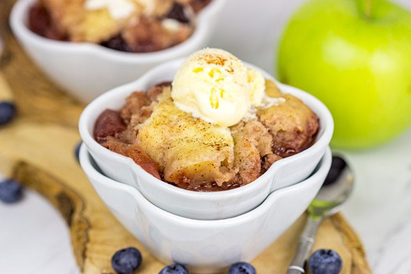 Slow cooker season is here! Whip up this easy Slow Cooker Blueberry Apple Cobbler for dessert tonight!