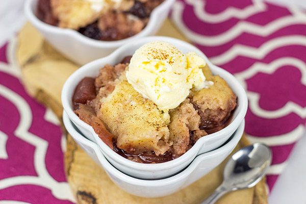 Slow cooker season is here! Whip up this easy Slow Cooker Blueberry Apple Cobbler for dessert tonight!