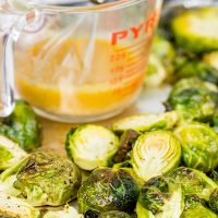 Buffalo sauce on oven-roasted veggies? Yup! These Roasted Buffalo Brussels Sprouts are delicious!