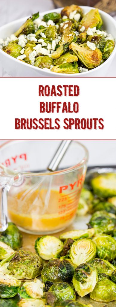 Buffalo sauce on oven-roasted veggies? Yup! These Roasted Buffalo Brussels Sprouts are delicious!