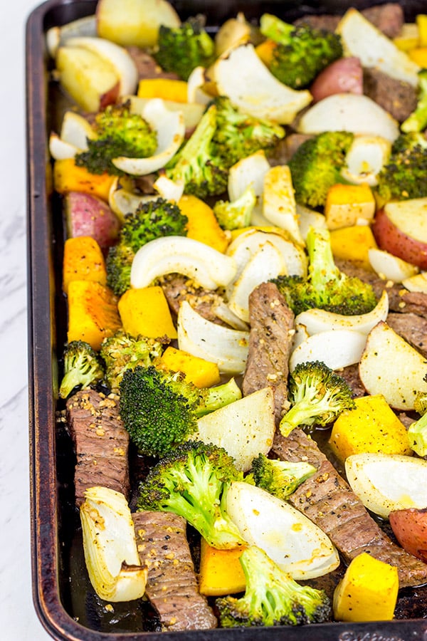 Looking for an easy dinner during the busy holiday season? Give this Sheet Pan Steak and Roasted Veggies a shot!