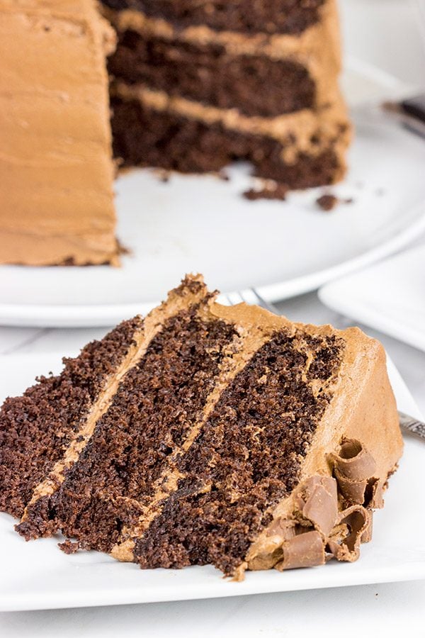 This Chocolate Chocolate Cake is a classic! This rich, moist cake is topped with a creamy chocolate frosting for a sweet treat that's sure to put you in a good mood!