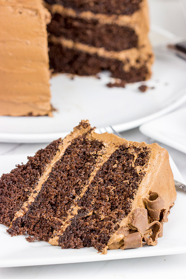 This Chocolate Chocolate Cake is a classic! This rich, moist cake is topped with a creamy chocolate frosting for a sweet treat that's sure to put you in a good mood!