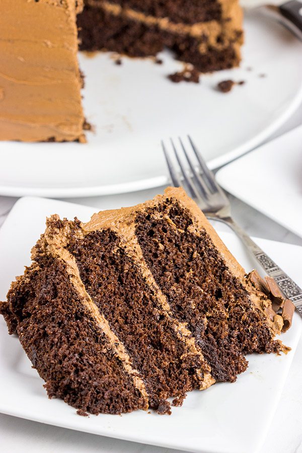 This Chocolate Chocolate Cake is a classic! This rich, moist cake is topped with a creamy chocolate frosting for a sweet treat that's sure to put you in a good mood!
