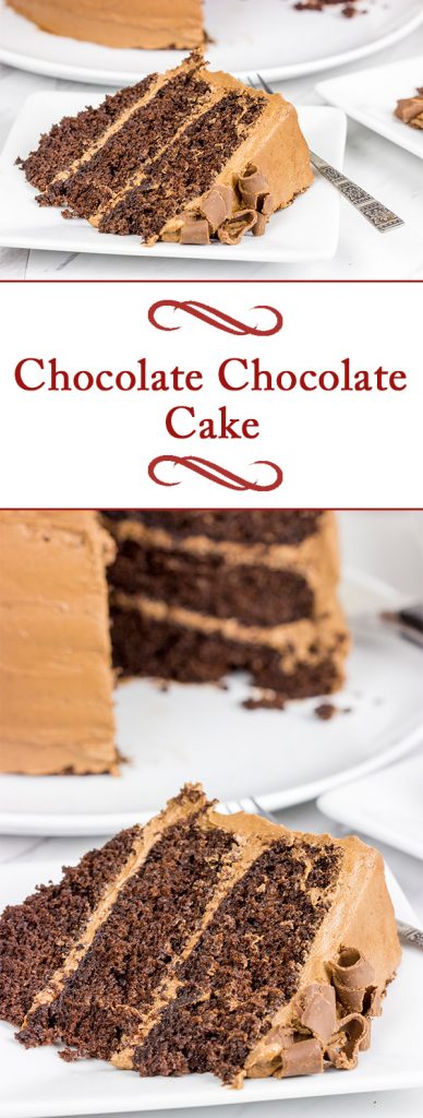 This Chocolate Chocolate Cake is a classic! This rich, moist cake is topped with a creamy chocolate frosting for a sweet treat that's sure to put you in a good mood!