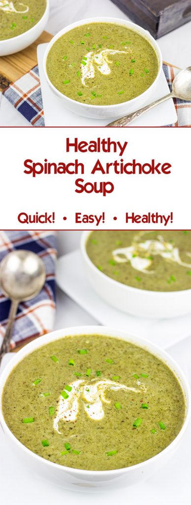 Trying to cut back a little bit? This Healthy Spinach Artichoke Soup is the perfect solution!
