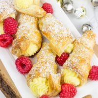 These White Chocolate Raspberry Cream Horns are a fun sweet treat to serve during the holidays!