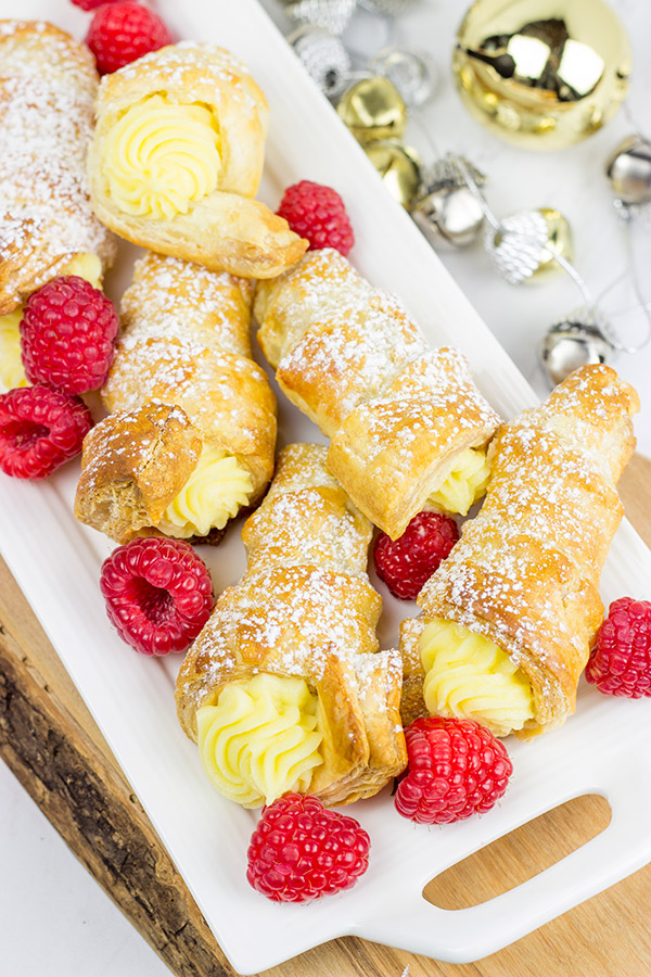 These White Chocolate Raspberry Cream Horns are a fun sweet treat to serve during the holidays!