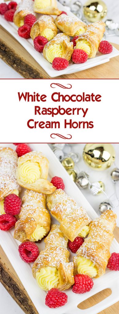 These White Chocolate Raspberry Cream Horns are a fun sweet treat to serve during the holidays!