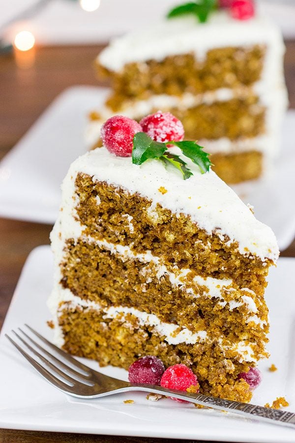 Packed with spices and real vanilla beans, this Gingerbread Cake with Vanilla Bean Frosting is the perfect holiday dessert!