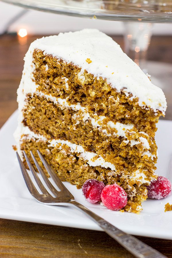 Packed with spices and real vanilla beans, this Gingerbread Cake with Vanilla Bean Frosting is the perfect holiday dessert!