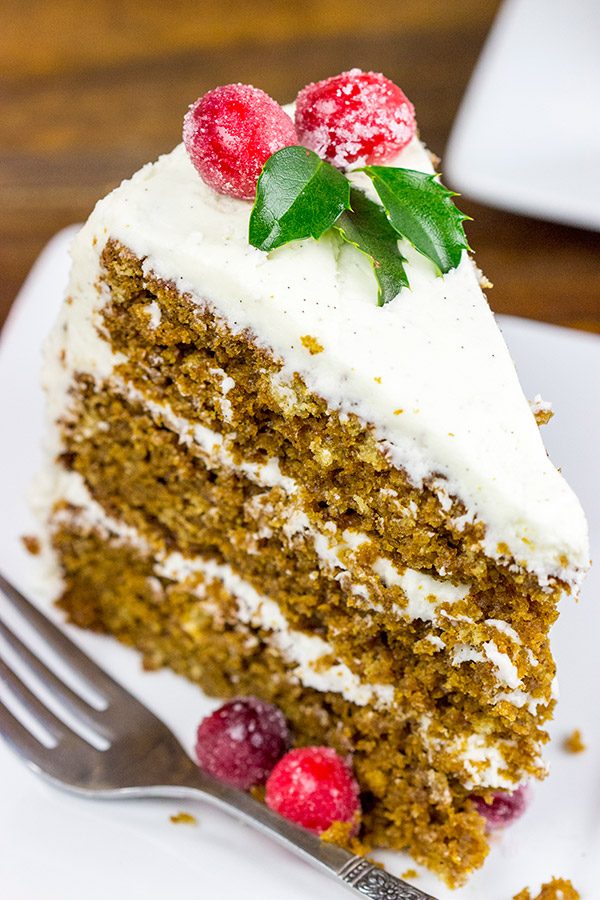 Packed with spices and real vanilla beans, this Gingerbread Cake with Vanilla Bean Frosting is the perfect holiday dessert!