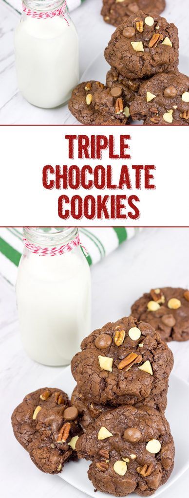 These Triple Chocolate Cookies feature 3 types of chocolate for triple the deliciousness! Enjoy!