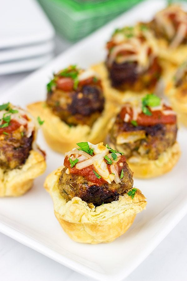 These Italian Meatball Tartlets are the perfect gameday appetizer!