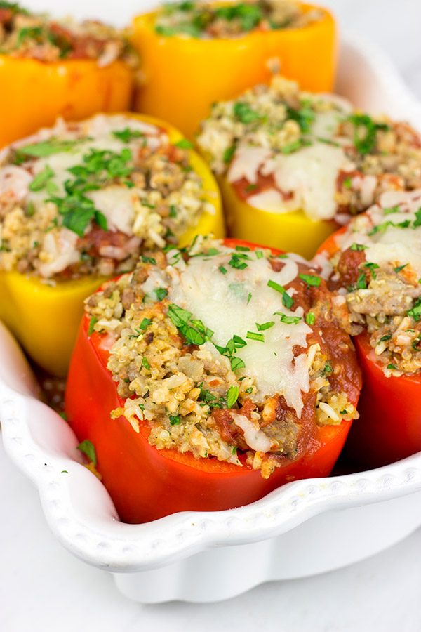 Stuffed with quinoa, brown rice and Italian sausage, these Italian Stuffed Peppers are a tasty and filling winter meal!